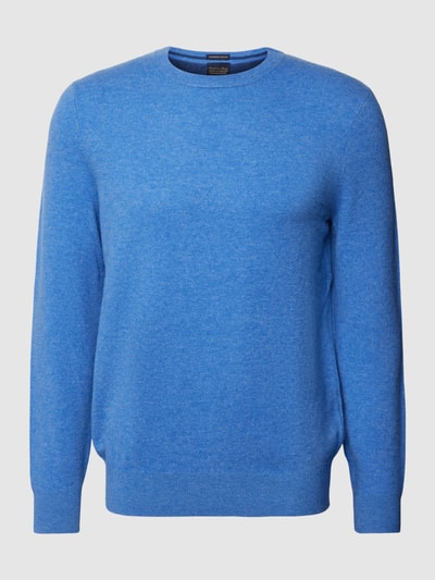 Christian Berg Men Kaschmirpullover mit geripptem Rundhalsausschnitt Bleu Melange 1