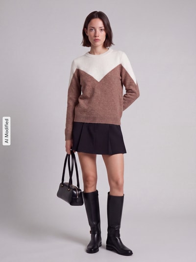VERO MODA sweter krój regular fit z dodatkiem wełny model 'PLAZA' Czekoladowy 1
