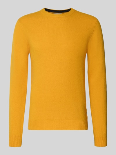 Produktfoto, Oversized Strickpullover mit gerippten Abschlüssen von Casual Friday in Gelb, Lanawoll-Mix, Rundhalsausschnitt, glatte Textur