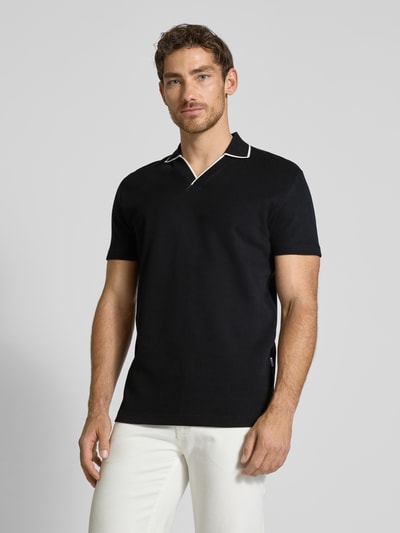SELECTED HOMME Slim fit poloshirt met V-hals, model 'SANGEV' Zwart - 4