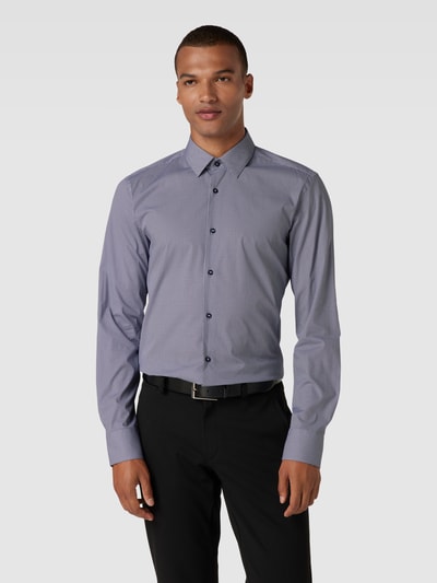 BOSS Slim Fit Slim fit zakelijk overhemd met kentkraag, model 'HANK' Marineblauw - 4