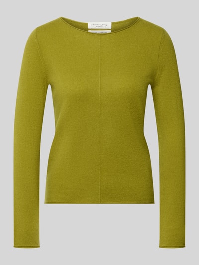 Produktfoto, Regular Fit Strickpullover aus reinem Kaschmir von Christian Berg Woman in Olivgrün mit Ziernaht, Rundhalsausschnitt und Langarm