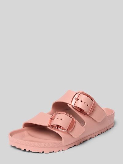 Produktfoto, Slipper mit offener Sohle Modell 'Arizona' von Birkenstock in Rosa, abgerundete Passform, Logo-Detail, Absatzhöhe 4 cm, strukturierte Oberfläche