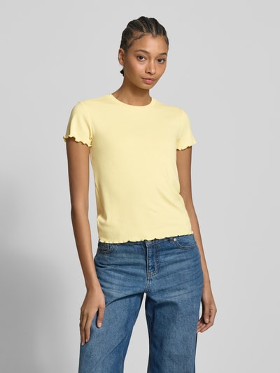 Pieces T-shirt o kroju slim fit z dodatkiem wiskozy model ‘NICCA’ Żółty 4