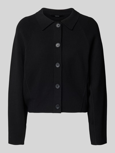 Produktfoto, Cardigan aus Viskose-Mix mit Umlegekragen Modell 'Turea' von Someday, schwarzer Stoff, gerade Form, strukturierte Oberfläche