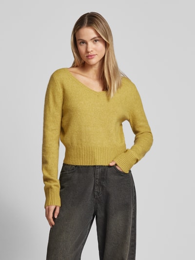 Calvin Klein Jeans Strickpullover mit V-Ausschnitt Senf 4