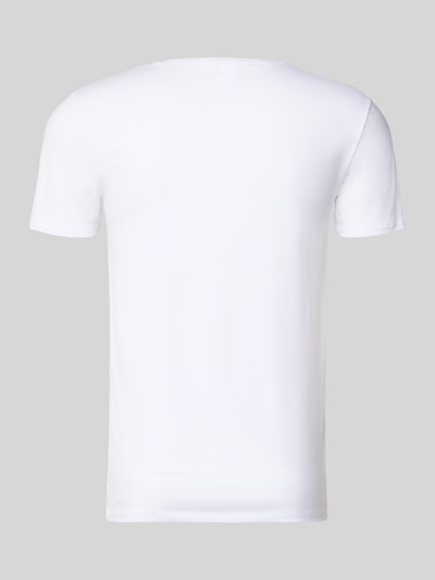 Produktfoto, T-Shirt mit geripptem Rundhalsausschnitt von Hanro, Herren T-Shirt aus Baumwoll-Elasthan-Mix, Slim Fit, weiße glatte Oberfläche