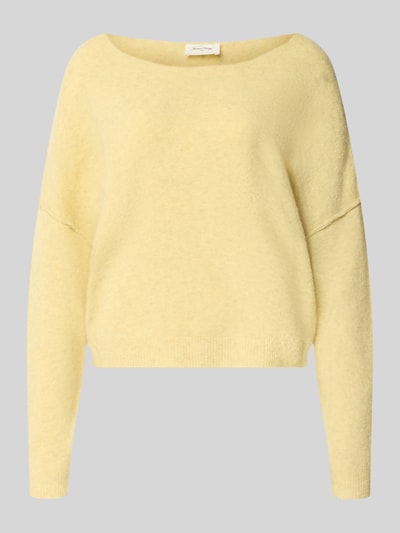 Produktfoto, Relaxed Fit Strickpullover aus Material-Mix mit Leinen-Anteil von American Vintage in Hellgelb, gerippte Abschlüsse, überschnittene Schultern, Rundhalsausschnitt, Damenpulli