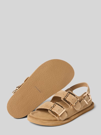 Produktfoto, Sandalette aus Leder mit Riemen und Dornschließen von ALMA EN PENA, beige, Abgerundete-Spitze, Flach, Sohle, Absatzhöhe: 1 cm, Damen