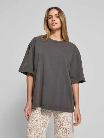 Jake*s Casual Oversized T-Shirt mit geripptem Rundhalsausschnitt Dunkelgrau 4