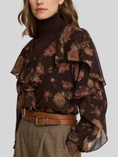 Lauren Ralph Lauren Regular Fit Langarmbluse mit Volantärmeln Mittelbraun 3