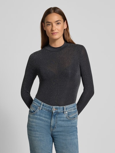 Jake*s Casual Shirt met lange mouwen en geribde ronde hals Zwart - 4