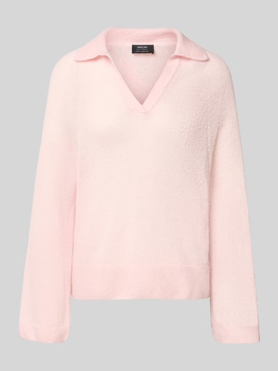 Produktfoto, Relaxed Fit Pullover aus Mohair-Alpaka-Mix von Marc Cain, jasnoróżowy, Imitacja dzianiny, Wykładany kołnierz, dekolt w serek, długie rękawy, Długość tyłu w rozmiarze 36: 60 cm, Długość rękawów w rozmiarze 36: 68 cm
