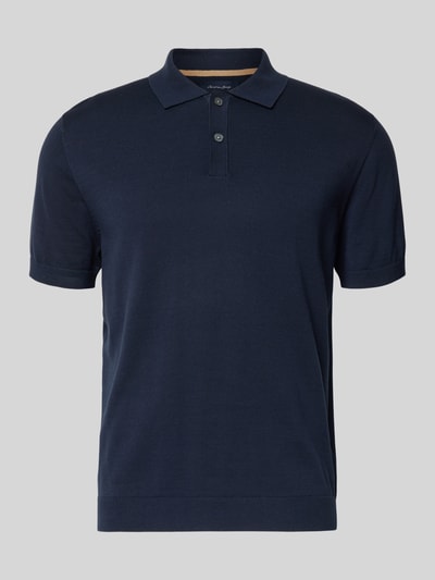 Produktfoto, Regular Fit Poloshirt in Strick-Optik Modell 'Josh' von Christian Berg Men, bawełna, granatowy, prążkowana faktura, krótki rękaw, kołnierzyk polo