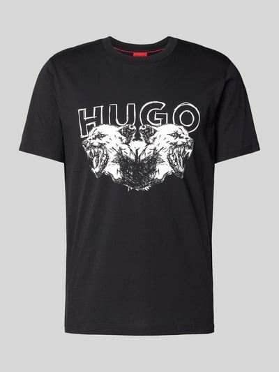 HUGO T-shirt met label- en motiefprint, model 'Durro' Zwart - 2