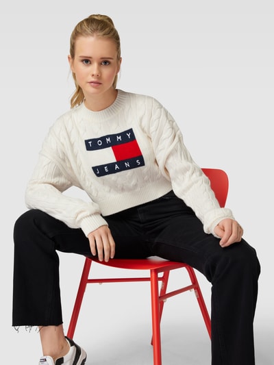 Tommy Jeans Korte gebreide pullover met labelstitching Offwhite - 3