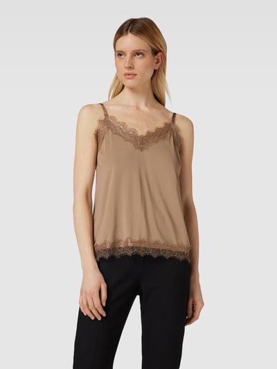 FREE/QUENT Blousetop met kant, model 'BICCO' Taupe - 4