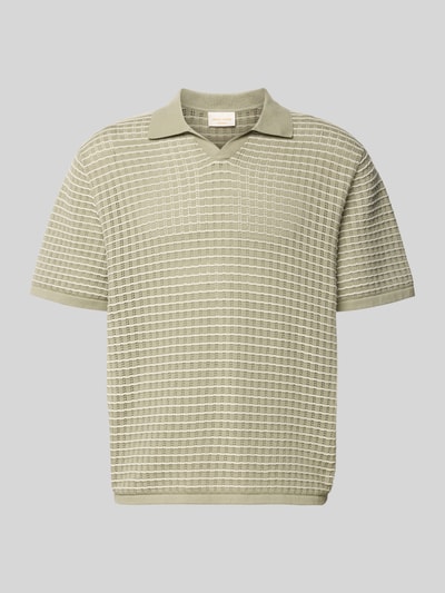 Produktfoto, Regular Fit Poloshirt mit V-Ausschnitt von Jack & Jones aus reiner Baumwolle, Strukturstrick, hellgrün kariert, Strickshirt, Herren
