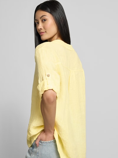 ZABAIONE Relaxed Fit Leinenbluse mit V-Ausschnitt Modell 'Is44sii' Hellgelb 3