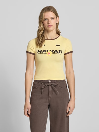 NOISY MAY® Slim Fit T-Shirt mit Statement-Print Modell 'Molly' Hellgelb Melange 4