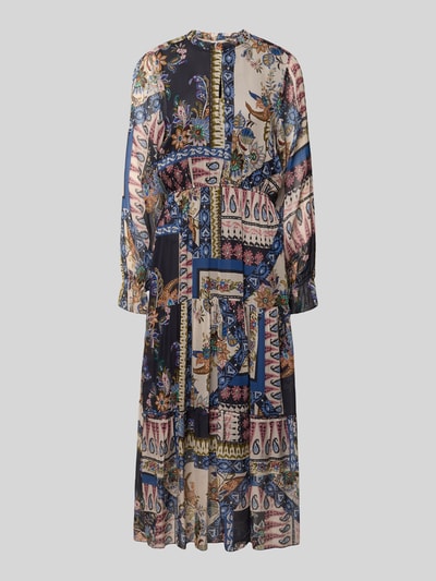 Produktfoto, Midikleid aus Viskose im Allover-Look von Milano Italy, Muster in Blau, Rosa und Beige, taillierter Schnitt, fließende Textur