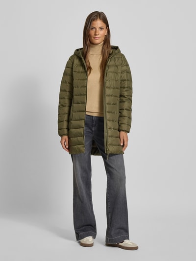 Tom Tailor Denim Regular fit gewatteerde lange jas met capuchon Olijfgroen - 1