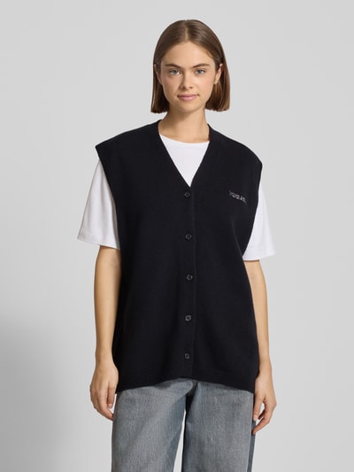 Karo Kauer Kamizelka o kroju oversized z dzianiny z mieszanki wełny z dekoltem w serek Czarny 4