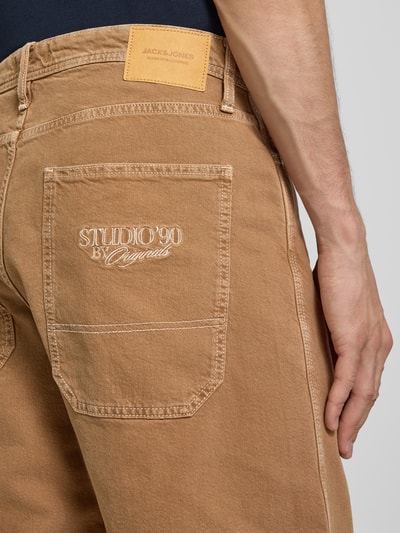 JACK & JONES Szorty jeansowe o kroju baggy z wpuszczanymi kieszeniami model 'ALEX' Camel 3