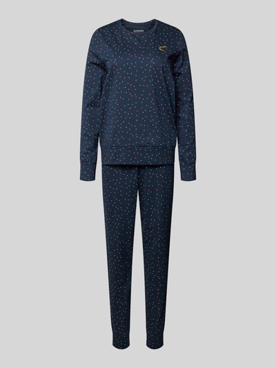 Schiesser Pyjama in all-over look met ronde hals Marineblauw - 1