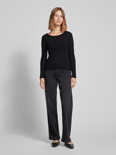 Vero Moda Slim fit shirt met lange mouwen en fijn ajourpatroon Zwart - 1