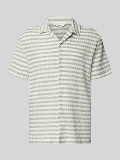 Produktfoto, Relaxed Fit Poloshirt aus Baumwoll-Mix Modell 'DYLAN' von SELECTED HOMME, Optik: Allover-Muster, Feinstrick, hellgrün-weiß