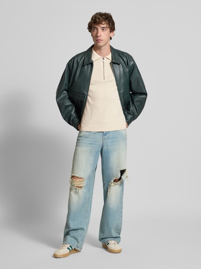 Marc O'Polo Denim Relaxed fit gebreide pullover in polostijl van katoenmix Offwhite - 1