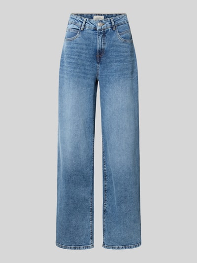 Produktfoto, Wide Leg Jeans mit Eingrifftaschen Modell 'Miva coastal' von OPUS im klassischen Jeans-Look, aus Baumwoll-Elasthan-Mix, Bundweite 39 cm, Innenbeinlänge 78 cm, mittleres Blau, glatte Struktur