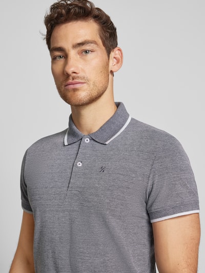 Casual Friday Slim fit poloshirt met logostitching, model 'TRISTAN' Marineblauw gemêleerd - 3