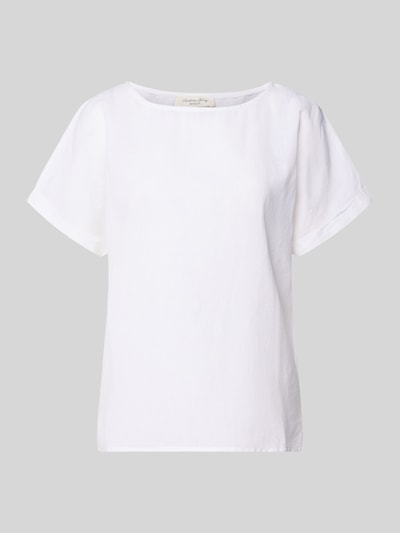 Produktfoto, Leinenbluse mit fixiertem Ärmelaufschlag von Christian Berg Woman in Weiß, Straight Fit, Rundhalsausschnitt, reine Leinen-Textur.