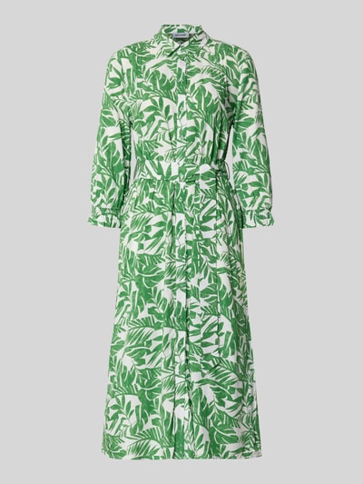 Produktfoto, Midikleid aus reiner Viskose mit Umlegekragen von More & More, zielony i biały wzór w kwiaty, krój slim fit, zdejmowany pasek w talii, półdługie rękawy z elastycznym wykończeniem, zapięcie na guziki na całej długości, długość tyłu w rozmiarze 36: 125 cm, szerokość w rozmiarze 36: 40 cm, długość rękawa w rozmiarze 36: 49 cm