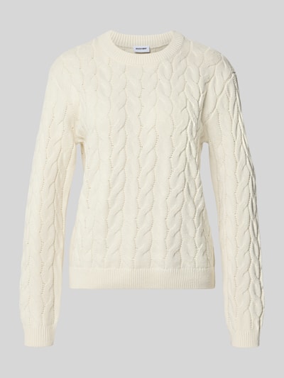 Produktfoto, Strickpullover mit Zopfmuster Modell 'DARIELLA' von NOISY MAY, cremeweiß, Baumwoll-Mix, gerader Schnitt, Rundhalsausschnitt