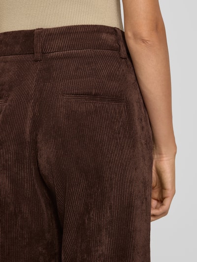 CAMBIO Wide fit corduroy broek met persplooien, model 'Amelie' Donkerbruin - 3