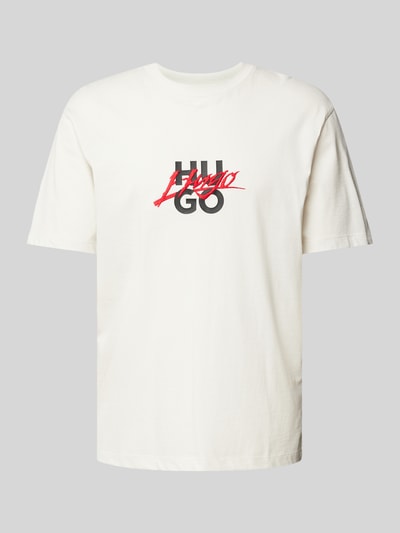 HUGO T-shirt met labelprint, model 'Dlogny' Offwhite - 2