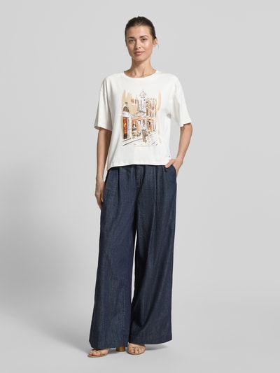 monari T-Shirt mit Motiv-Print und Strasssteinbesatz Weiss 1