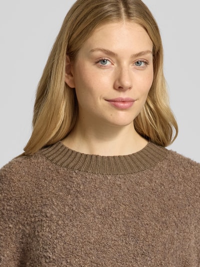 OPUS Sweter z dzianiny z prążkowanymi wykończeniami model ‘Pennan’ Średniobrązowy 3