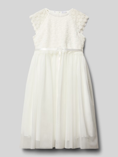 Weise Regular Fit Kleid mit floralem Stitching Ecru 1