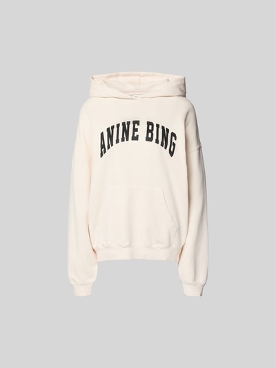 Produktfoto, Oversized Hoodie mit Logo-Print von Anine Bing in Offwhite, reine Baumwolle, Känguru-Tasche, elastische Abschlüsse, locker geschnitten