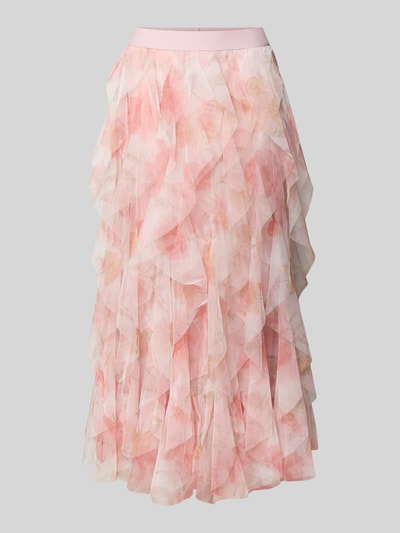 Produktfoto, A-lijn dames maxirok met all-over bloemenmotief, met ruches en volantzoom, tule, A-lijnen maxi-rok met Rüschenbesatz model 'SKY' van Only, materiaalverwerking: tule, regular fit, elastische boord, maxilengte