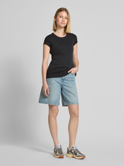 BOSS Orange T-shirt in riblook met labelstitching Zwart - 1