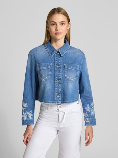 Marc Cain jeansjack met motiefprint en franjeszoom Blauw - 4