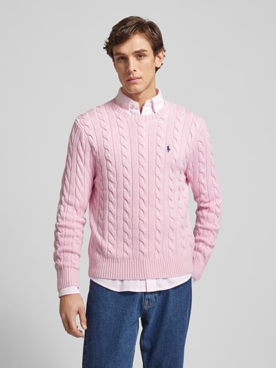 Polo Ralph Lauren Gebreide pullover met logopatch en kabelpatroon Roze - 4