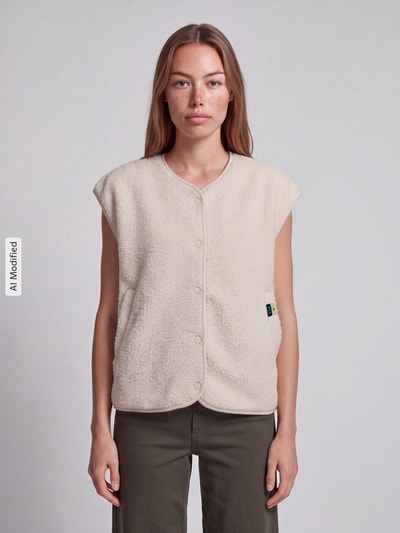 PIECES kamizelka o kroju regular fit z bocznymi wpuszczanymi kieszeniami model 'KATTY' Écru 4