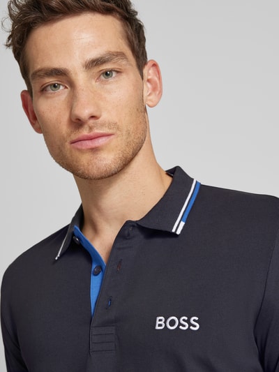 BOSS Green Regular fit poloshirt met labelstitching, model 'Paddy' Marineblauw - 3