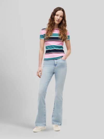 Tommy Jeans slim fit T-shirt van katoenmix in ribtricot Felroze - 1
